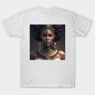 Woman wearing a necklace and earrings-Black African princess T-Shirt